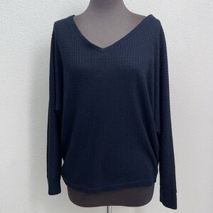 Antrholopologie Waffle Knit Long Sleeve Top Women Small Navy Blue Dolman Stretch